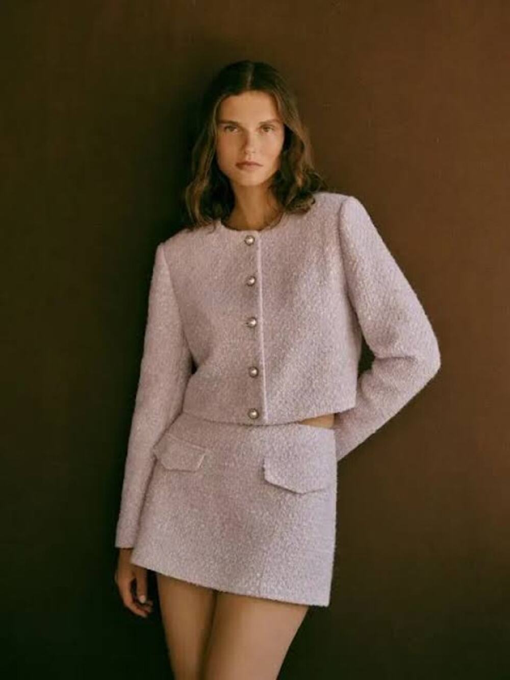 reformation imogen skort lavendar tweed
